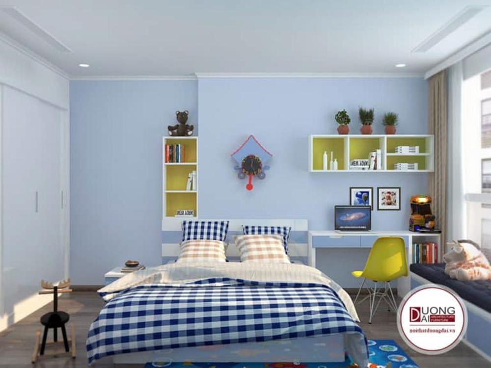 Phòng ngủ của bé trai với gam màu xanh dương tươi trẻ