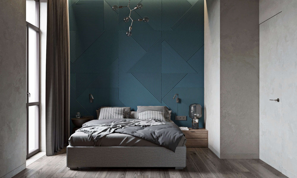 Phòng ngủ màu xám xanh đơn giản, ấm cúng và đầy nét cá tính