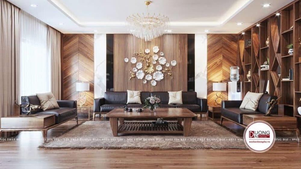 Thiết kế sofa gỗ tự nhiên hình chữ U sang trọng