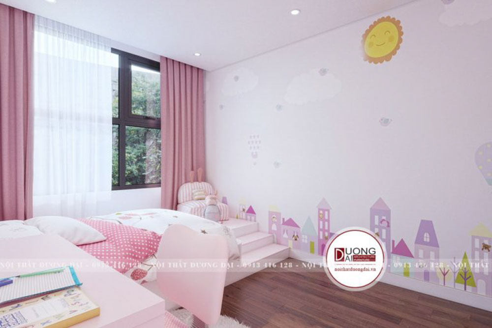 Phòng ngủ dành cho bé với gam màu tươi sáng