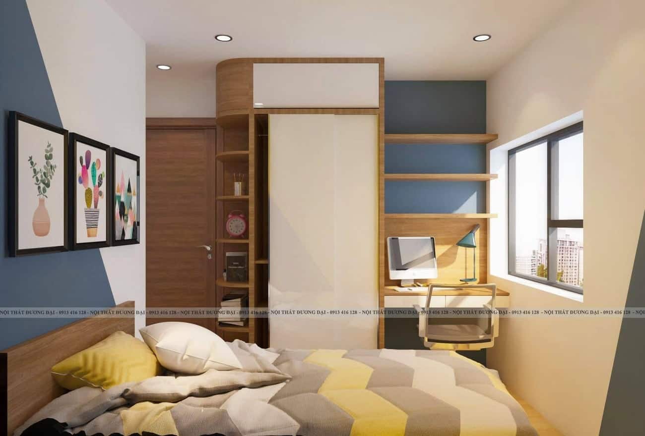 Phòng ngủ cho bé đầy cá tính với gam màu xanh - vàng