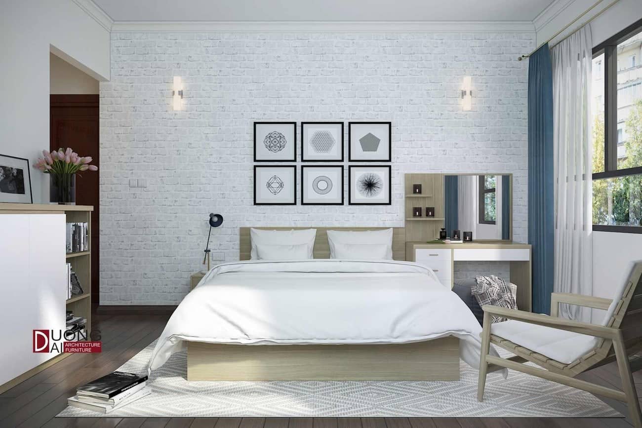 Phòng ngủ nhà phố nhỏ xinh với gam màu trắng tinh khôi
