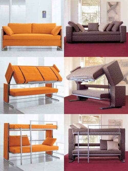 Chiếc ghế sofa bình thường nhưng nhờ thiết kế thông minh đã biến nó trở thành chiếc giường tầng có thể cho hai người sử dụng.
