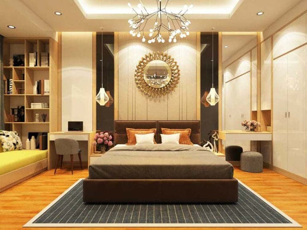 Phòng ngủ Master đẹp và hiện đại với nội thất gỗ phủ Acrylic