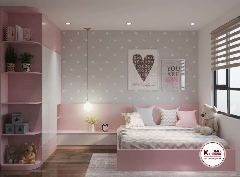 Phòng ngủ bé gái dịu nhẹ với màu hồng nhạt