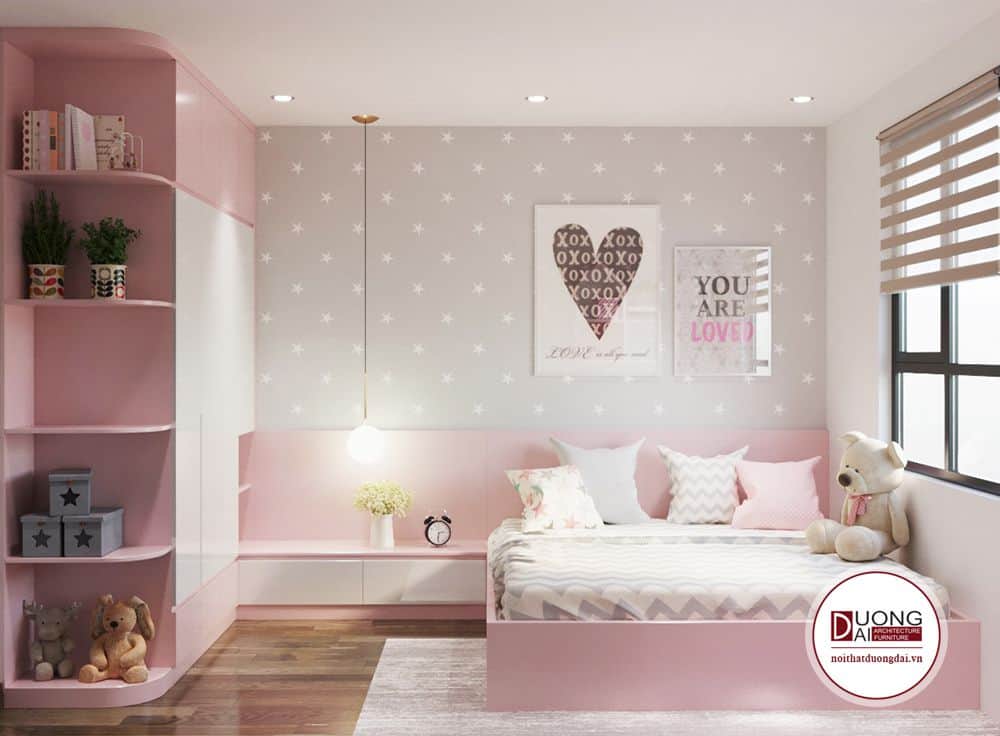 Phòng ngủ đáng yêu với gam màu hồng mơ mộng