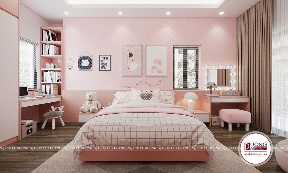 Phòng ngủ của bé gái với màu hồng dễ thương