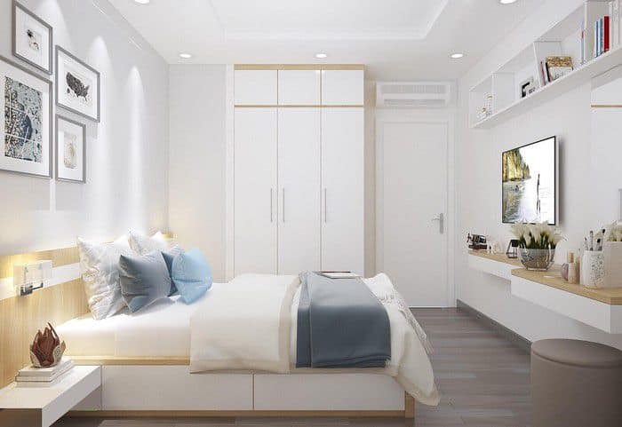 Phòng ngủ hiện đại tiện nghi với tông màu trắng chủ đạo.Phòng ngủ hiện đại tiện nghi với tông màu trắng chủ đạo.