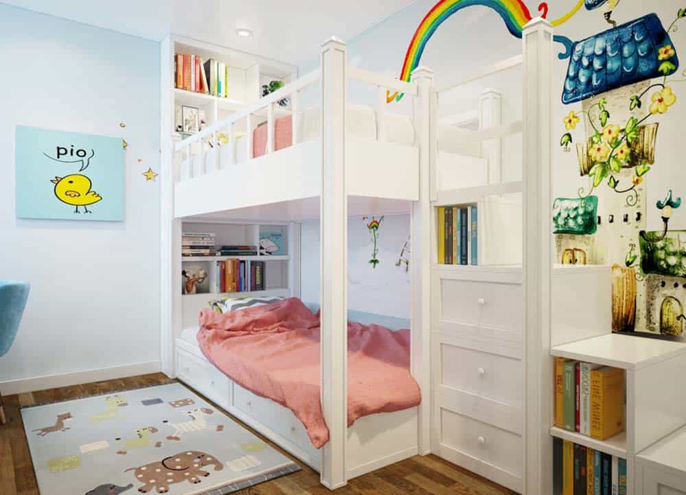 Phòng ngủ cho bé với giường tầng sáng tạo