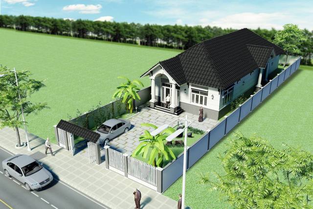 Ngôi nhà này thiết kế nhà cấp 4 kết hợp kiến trúc nhà vườn lợp mái Thái màu nâu