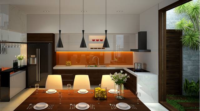 Thiết kế không gian phòng bếp nhà phố gọn gàng sạch sẽ