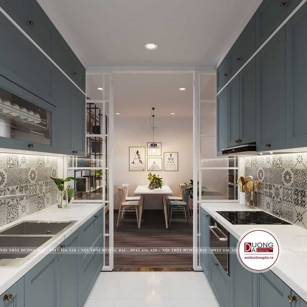 Tủ bếp màu xanh dương đầy tiện nghi và thông minh