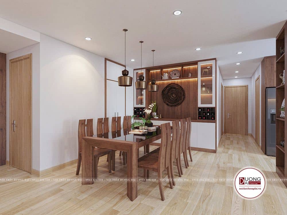 Bộ bàn ghế ăn 8 chỗ ngồi đơn giản và tạo thành điểm nhấn quan trọng trong không gian bếp