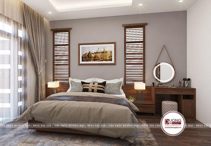 Phòng ngủ Master sử dụng nội thất gỗ trang nhã và tinh tế