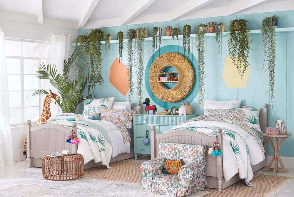 Phòng ngủ cho 2 bé gái đầy dễ chịu và xanh mát