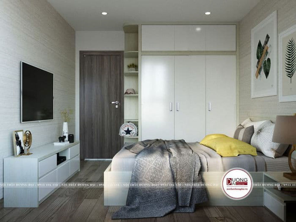 Phòng ngủ hình chữ nhật với phong cách Bắc Âu.