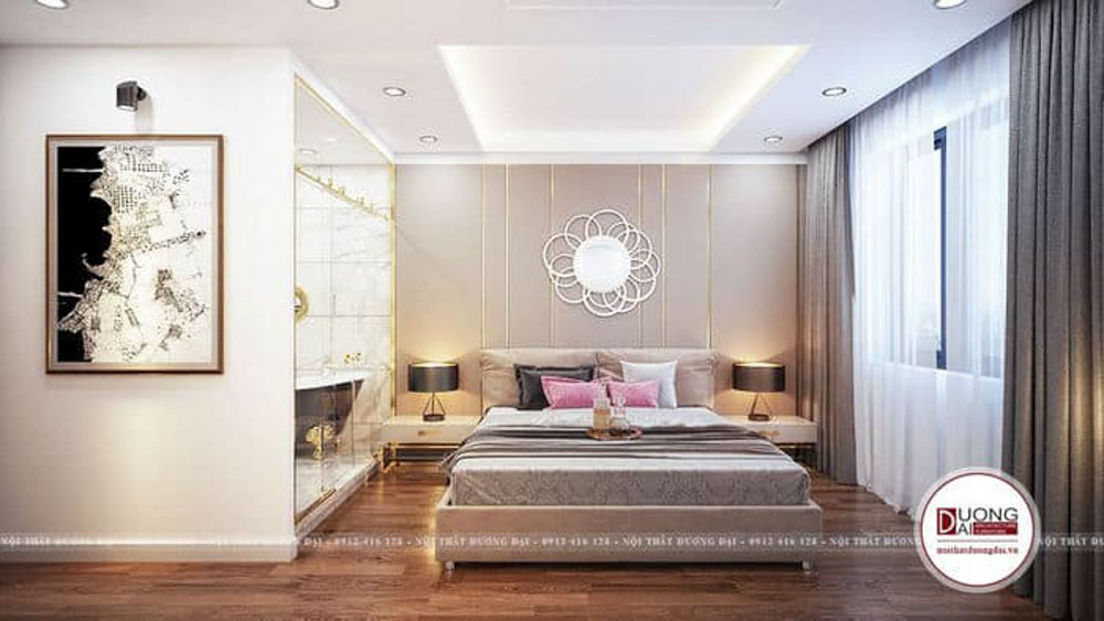 Thiết kế phòng ngủ hình chữ nhật với phong cách hiện đại.