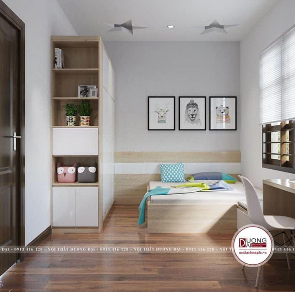 Thiết kế phòng ngủ nhỏ xinh với nội thất nhẹ nhàng.