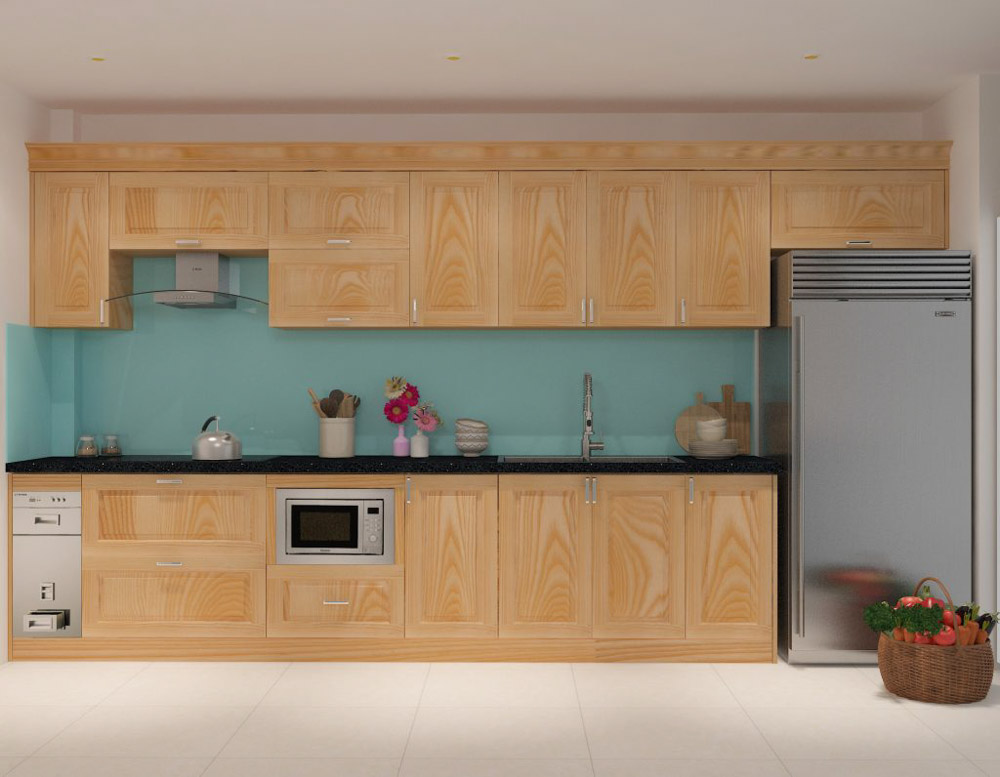 tủ bếp gỗ tần bì cho không gian hẹp
