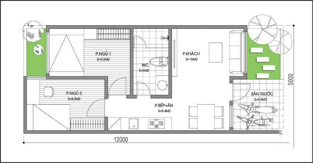 Diện tích phòng khách nhà cấp 4 tùy thuộc vào diện tích của ngôi nhà