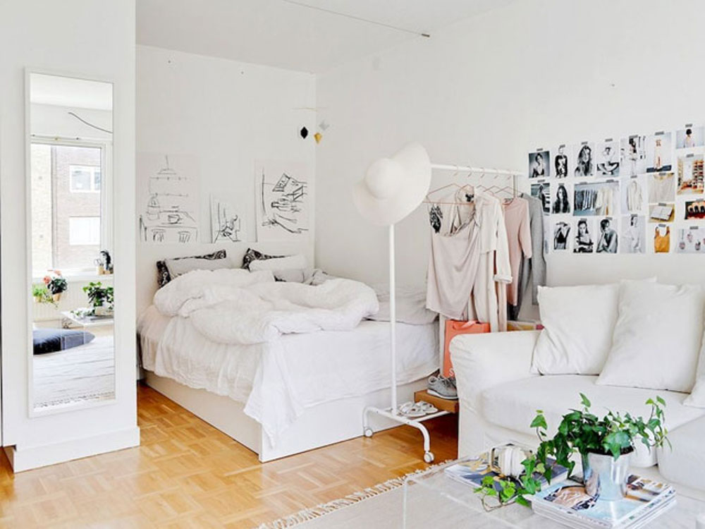 Mẫu thiết kế cho căn hộ có diện tích nhỏ gam màu trắng tạo không gian rộng rãi, sáng sủa, hài hòa, độc đáo.