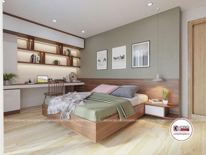 Thiết kế giá sách gỗ công nghiệp hiện đại cho phòng ngủ