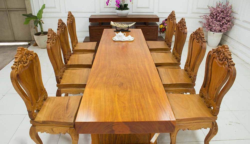 Bàn ăn gỗ gõ đỏ 8 ghế |BST 9+ mẫu bàn ăn được ưa chuộng nhất