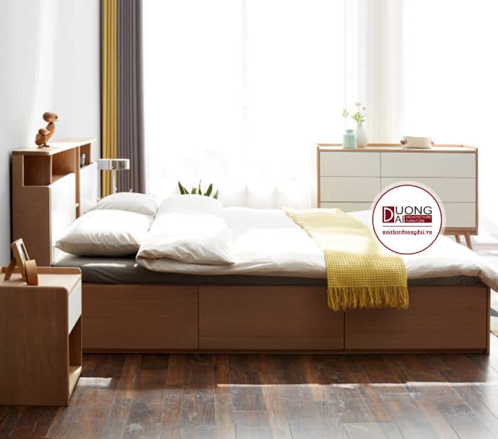 Giường gỗ sồi sang trọng với 3 hộc kéo hiện đại, độc đáo