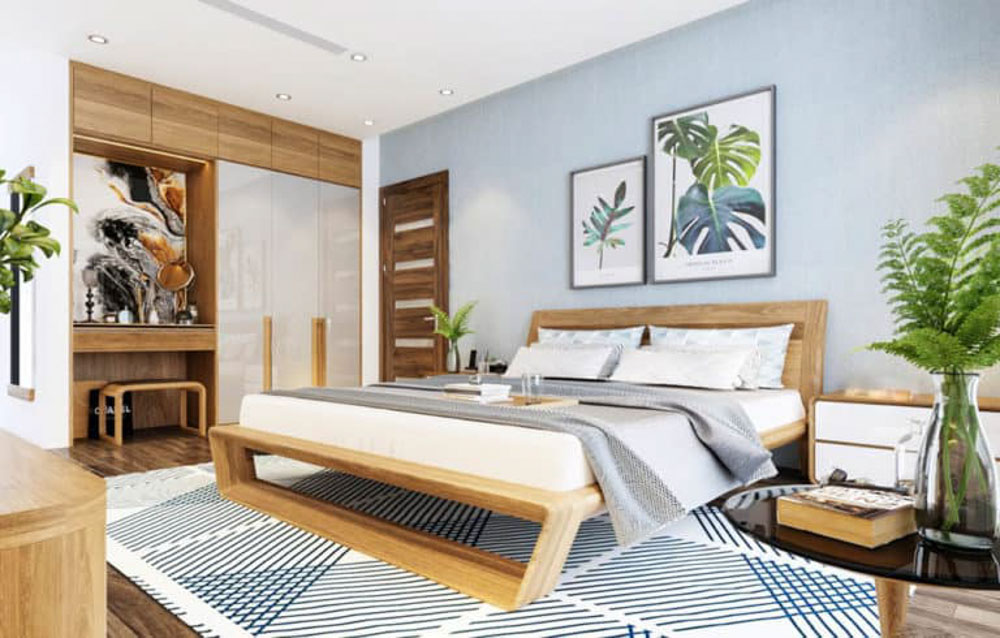 Phòng ngủ chung cư thông minh sử dụng gỗ sồi