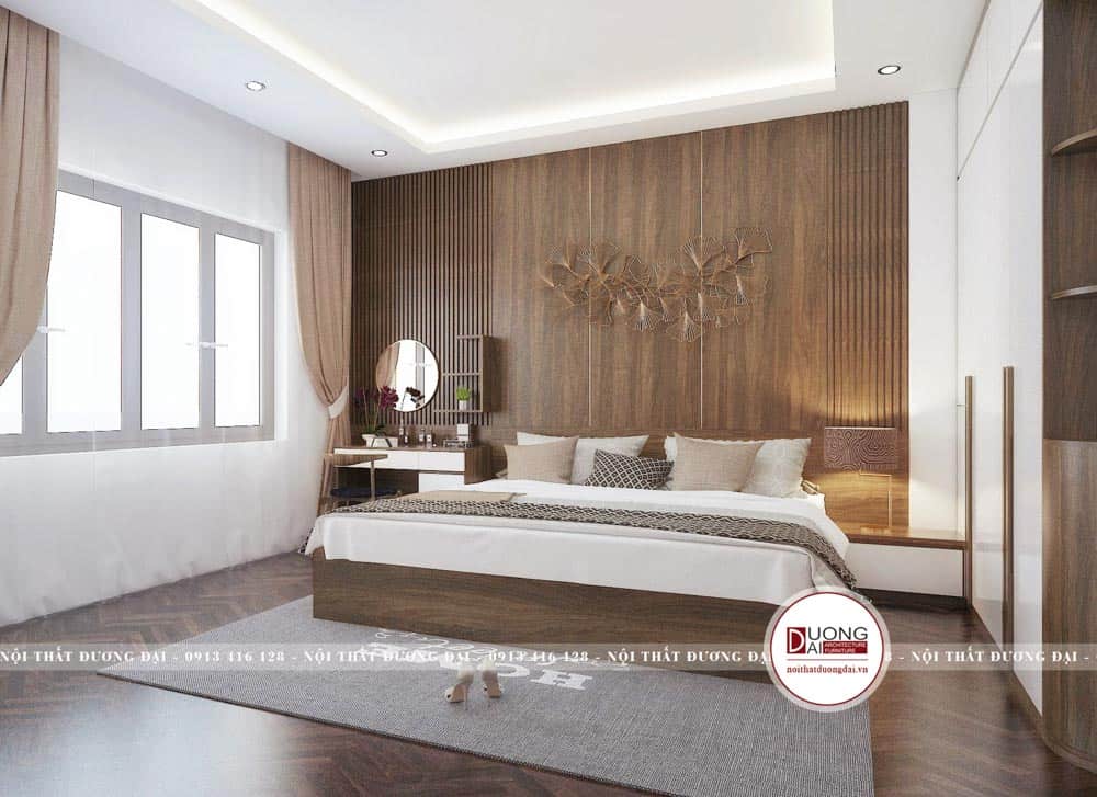 Phòng ngủ Master đầy sang trọng với nội thất màu nâu gỗ