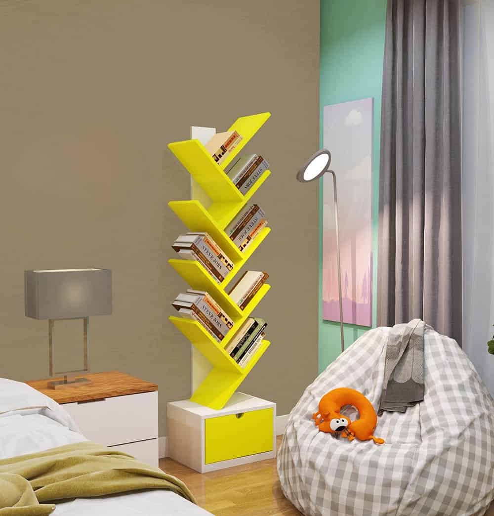 Thiết kế kệ màu vàng hiện đại cho phòng ngủ bé gái
