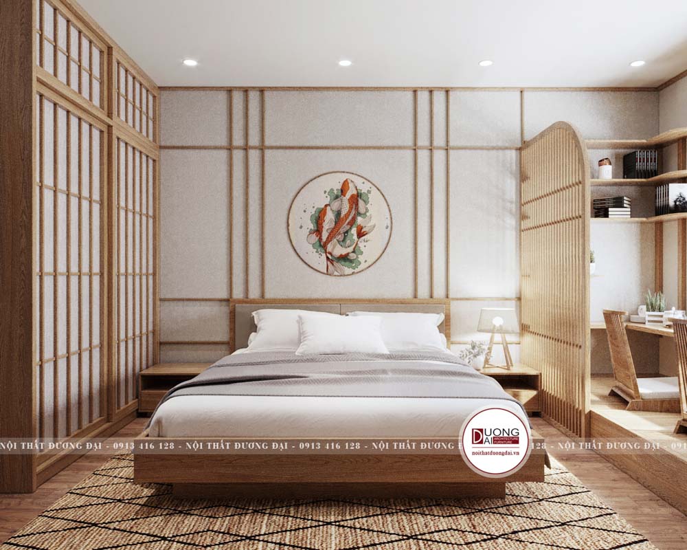 Phòng ngủ kiểu Nhật với gam màu nhẹ nhàng và tinh tế