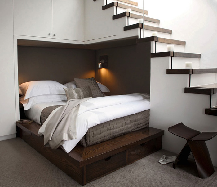 Thiết kế giường ngủ đôi dưới gầm cầu thang