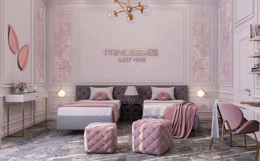 Phòng ngủ ngập tràn màu hồng dễ thương cho các cô công chúa nhỏ