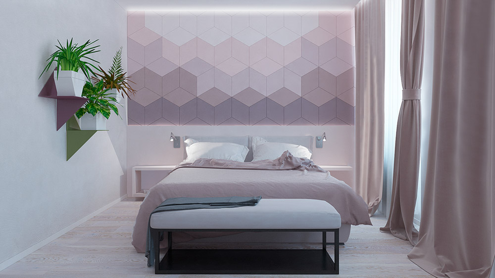 Phòng ngủ màu tím nhạt với các sắc độ khác nhau