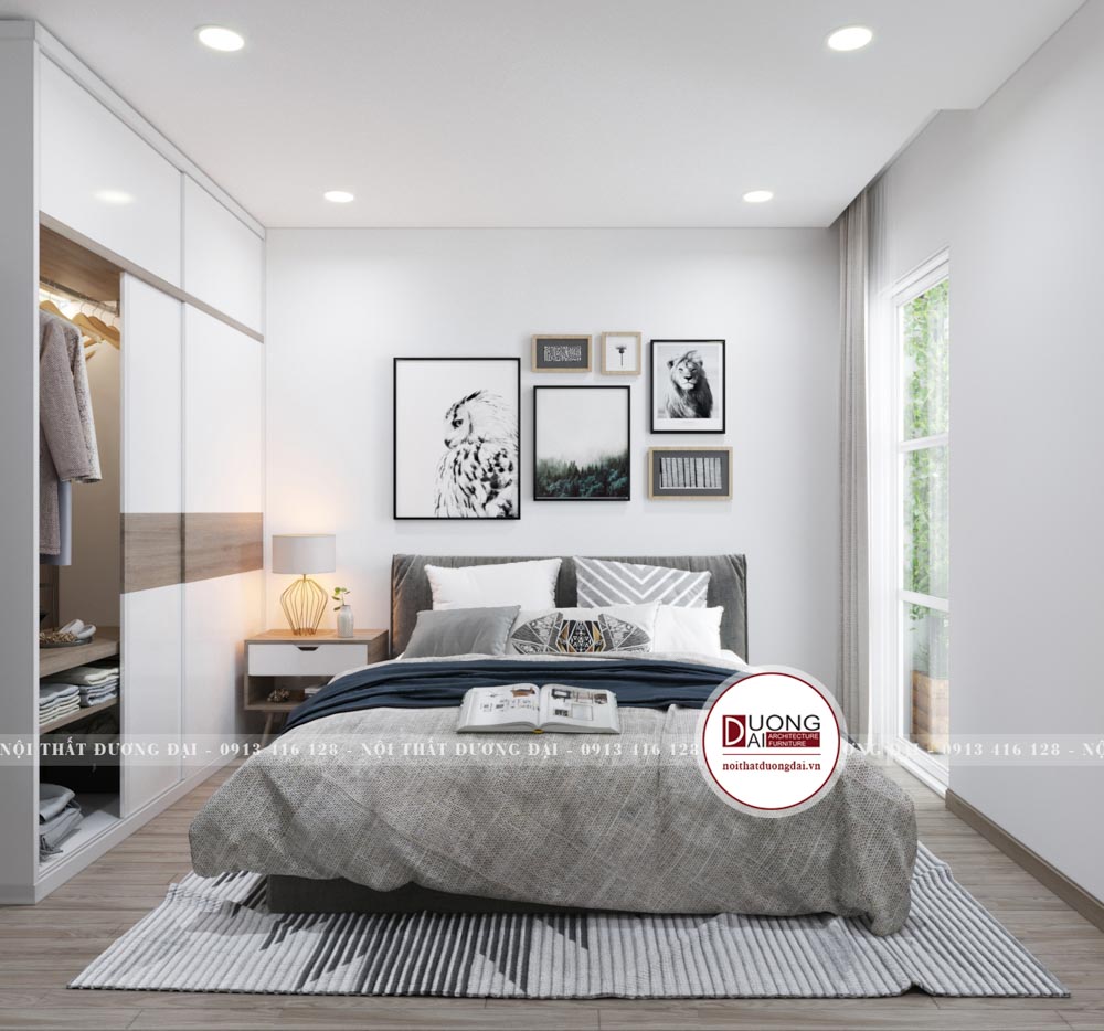 Phòng ngủ tối giản thiết kế gam màu trắng xám hiện đại