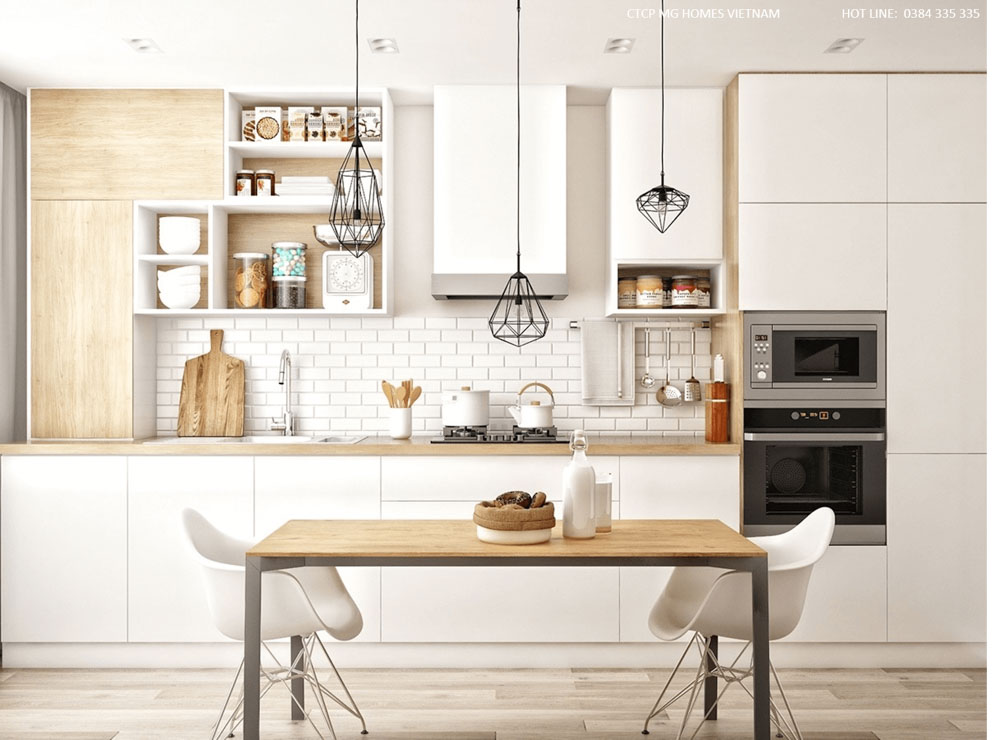 Phòng bếp Bắc Âu luôn chú trọng sự đơn giản và tinh gọn trong từng thiết kế nội thất