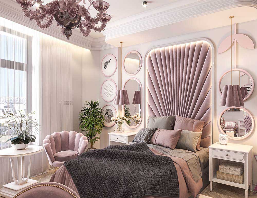phòng ngủ màu tím cực kỳ lãng mạn