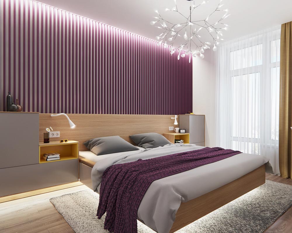 phòng ngủ màu tím đơn giản và tinh tế