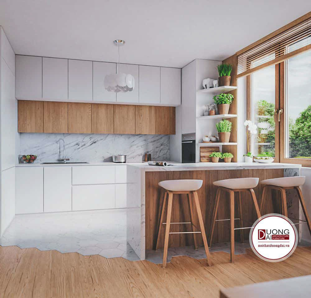 Thiết kế phòng bếp siêu ấn tượng sử dụng chất liệu gỗ sồi