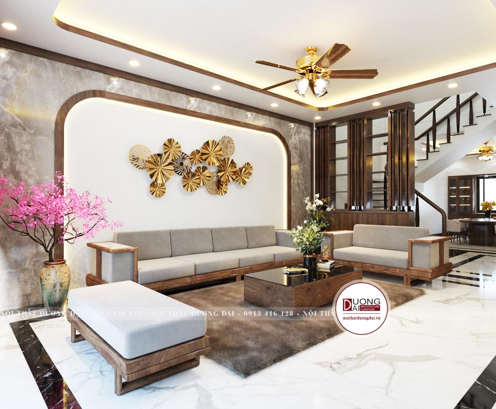 Thiết kế không gian phòng khách siêu đẳng cấp với bộ sofa gỗ hiện đại