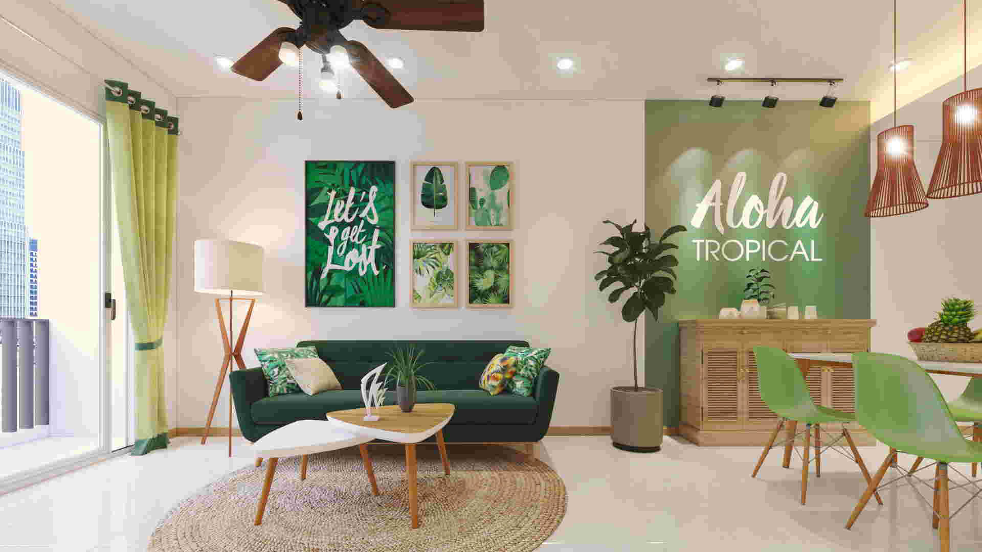 Thiết kế nội thất Tropical với màu xanh lá mát mẻ