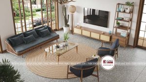 Không gian phòng khách tinh tế với nội thất gỗ tự nhiên