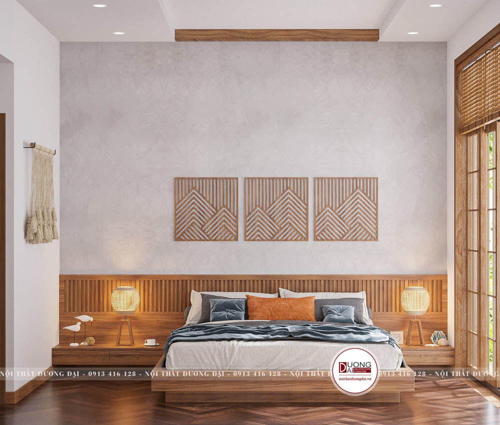 Phòng ngủ Master gây ấn tượng với nội thất gỗ phong cách Nhật