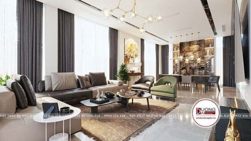 Thiết kế phòng khách siêu lớn với nội thất cao cấp phong cách châu Âu