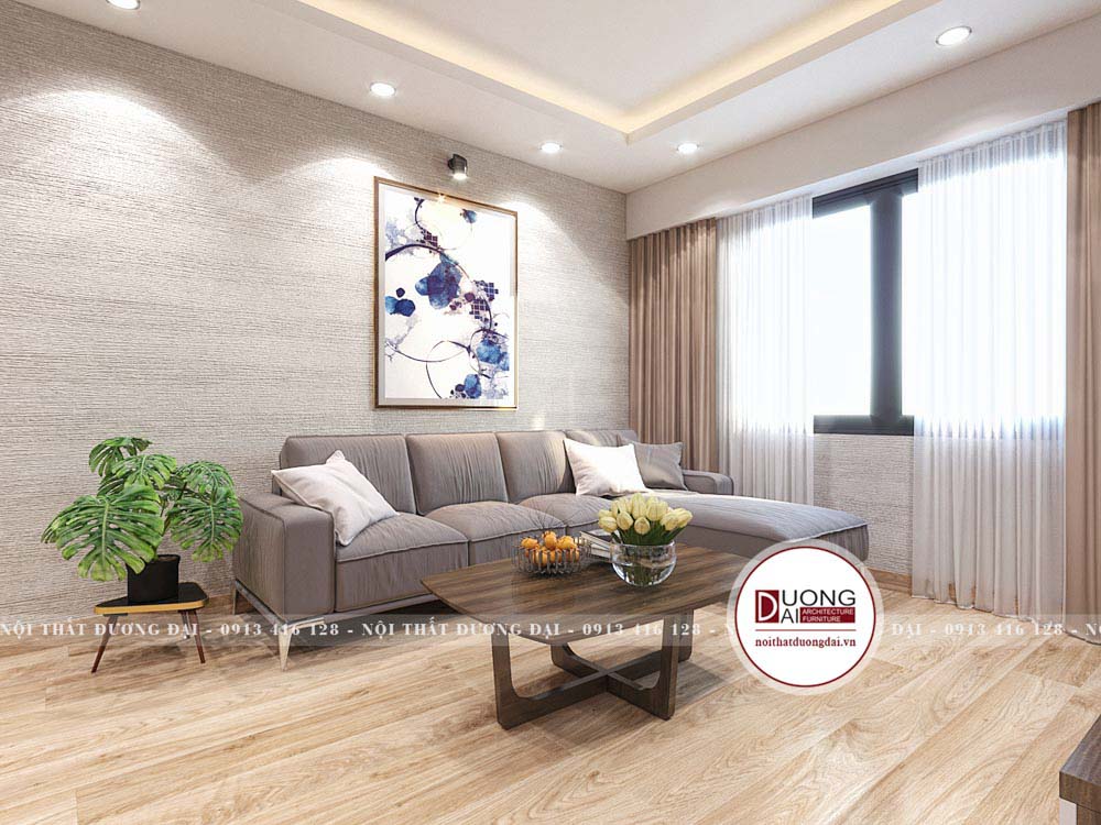 Với diện tích 9m2, bạn nên bài trí sofa có kích thước nhỏ, phù hợp với bức tường phòng khách