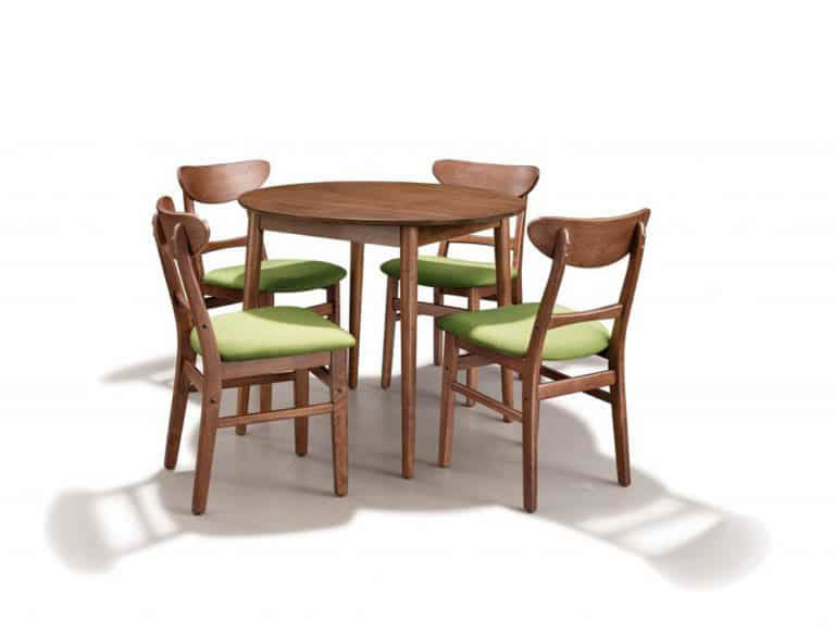 Mẫu bàn ăn nhỏ gọn và hiện đại với đệm ngồi da màu xanh