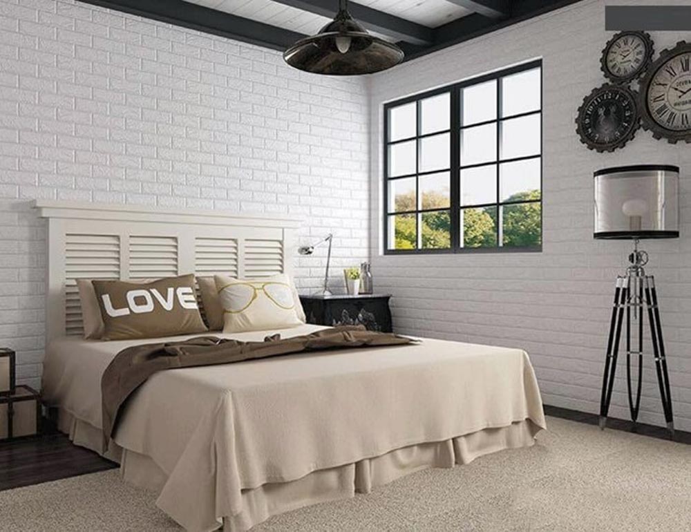 Cách trang trí phòng ngủ bằng xốp dán tường giả gạch đang được ứng dụng rất nhiều