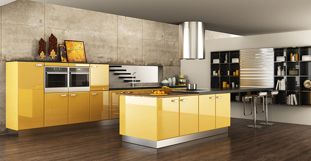 Tủ bếp màu vàng cực kỳ cá tính và hiện đại cho căn bếp bừng sáng