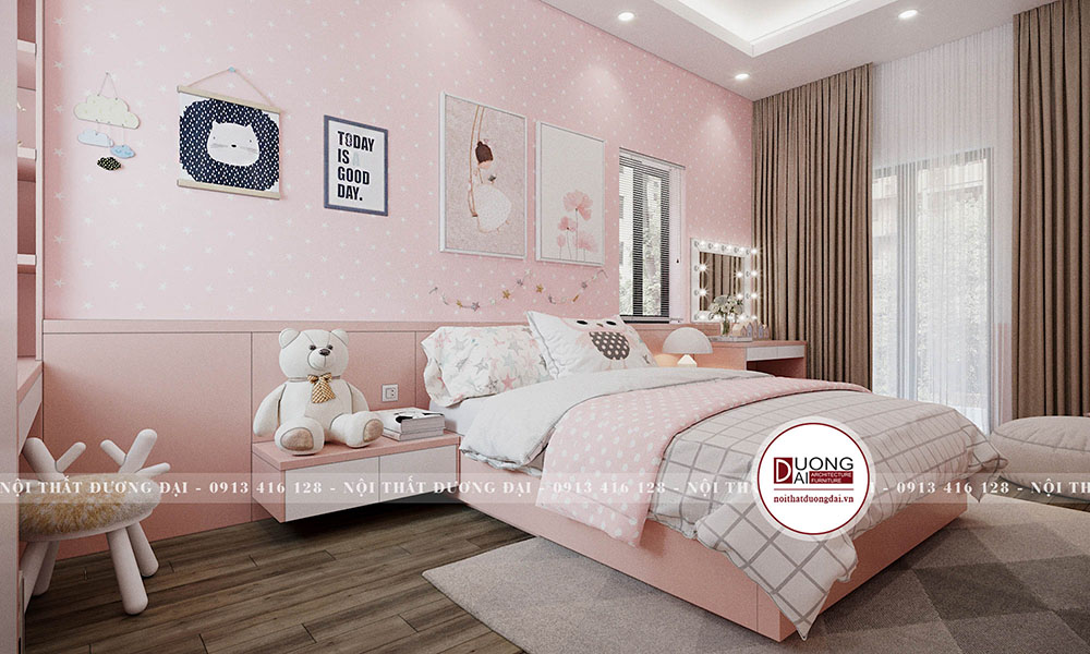 Mẫu phòng ngủ cho bé gái 7 tuổi màu hồng nhẹ nhàng đầy cá tính